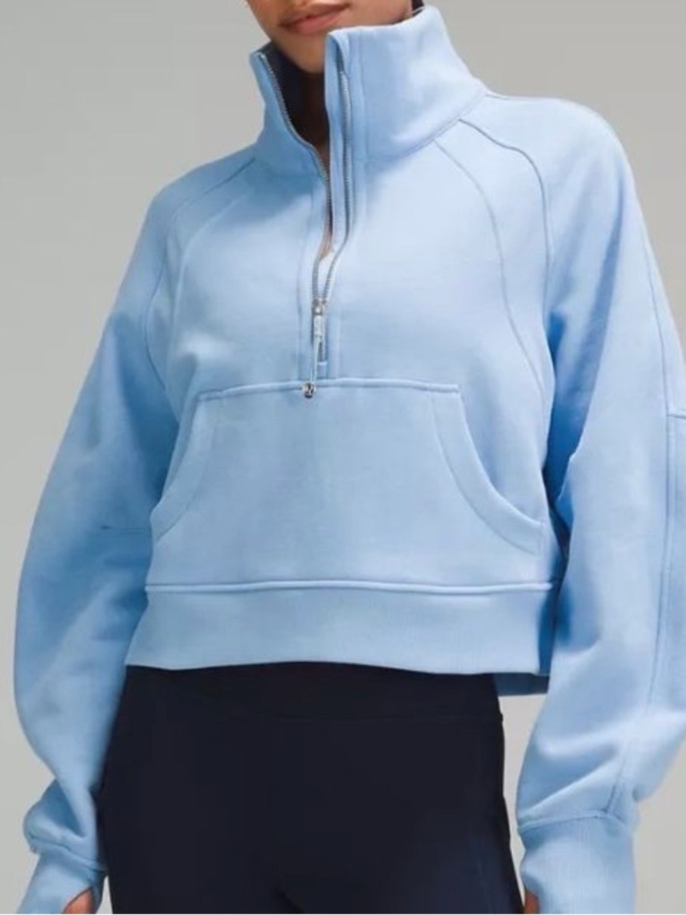 Women's Light Blue Half-Zip Cropped Pullover Hoodie